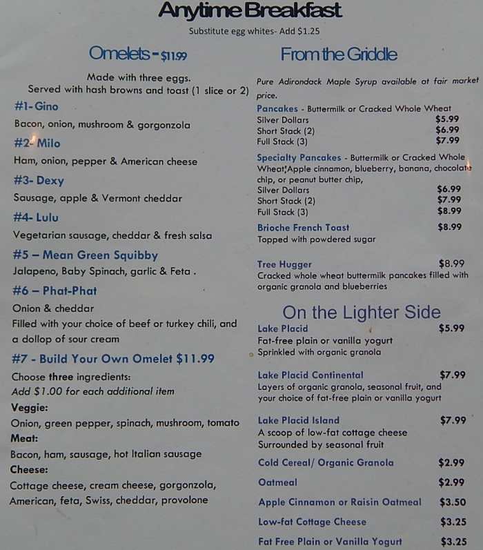 Downtown Diner Menu Lake Placid Ny