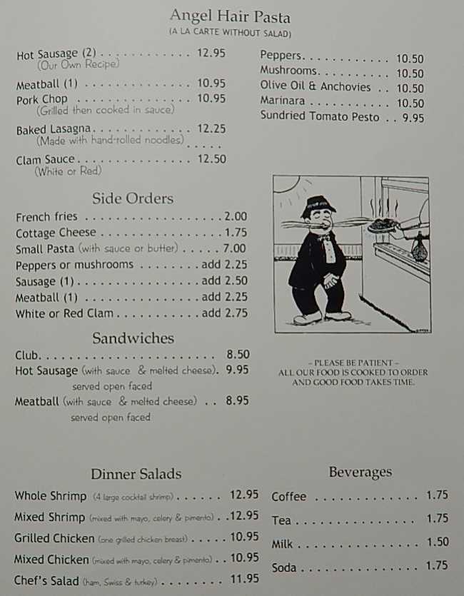 Page 2 of menu, Belvedere Restaurant Saranac Lake, NY