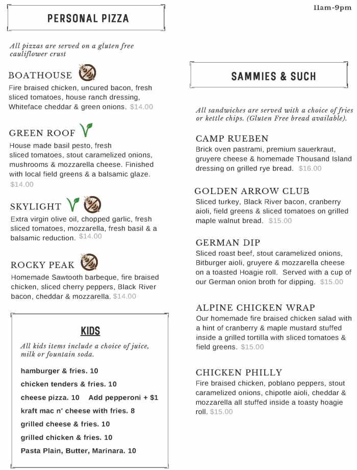 Generations Tap & Grill's Menu, Lake Placid, NY