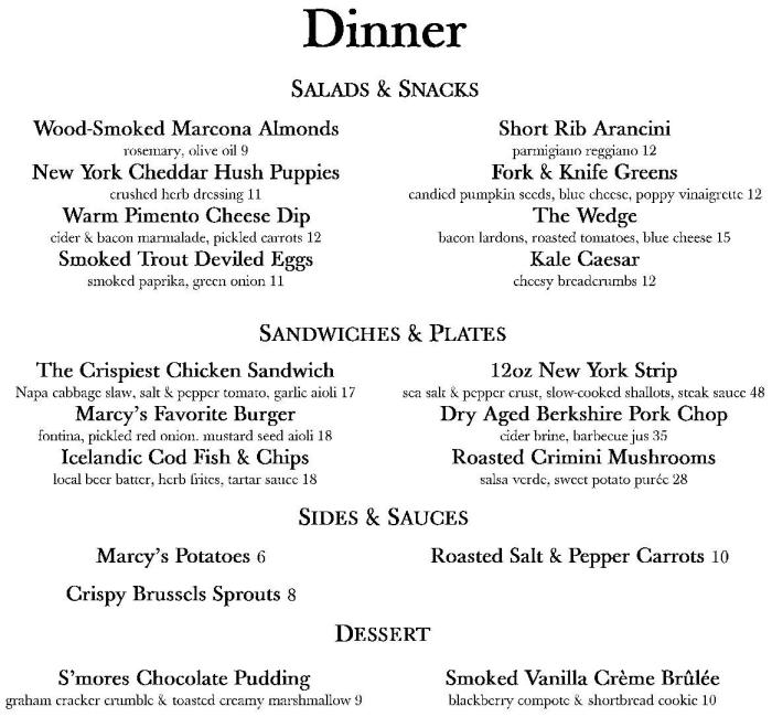 Marcy Menu, Lake Placid, NY