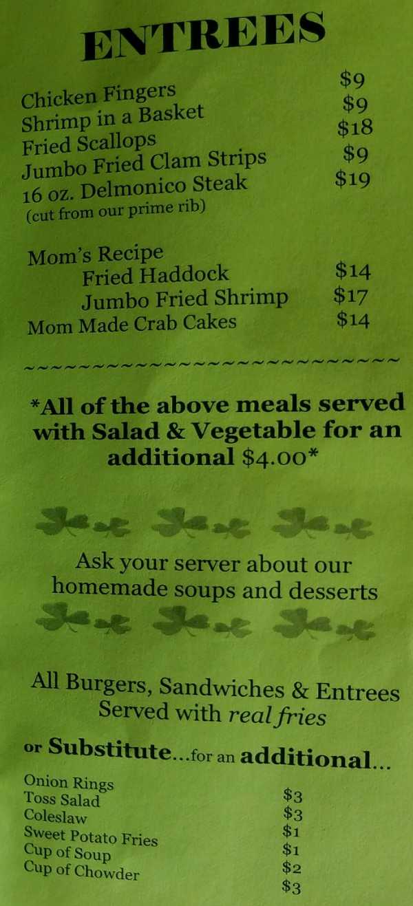 Page 3 of menu, The Shamrock Bar & Grill Saranac Lake, NY